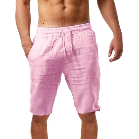 Men's Summer Linen Drawstring Shorts with Pockets Cover