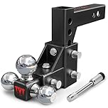 TYT Adjustable Trailer Hitch Tri-Ball Mount Assembly, Fits 2" Receiver,5" Rise/Drop Hitch, Heavy Duty Truck Hitch Ball Mount, with 1-7/8'',2'' and 2-5/16'' Chrome Hitch Ball, 10000 LBS GTW