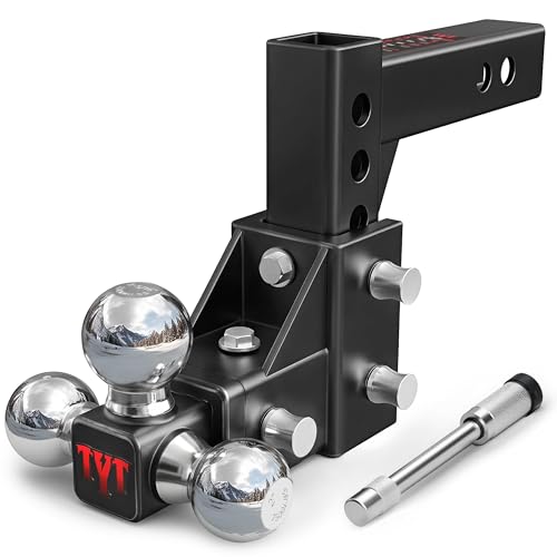 TYT - TYT Adjustable Trailer Hitch Tri-Ball Mount Assembly, Fits 2" Receiver,5" Rise/Drop Hitch, Heavy Duty Truck Hitch Ball Mount, with 1-7/8'',2'' and 2-5/16'' Chrome Hitch Ball, 10000 LBS GTW