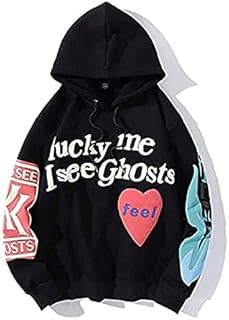 YHJA Unisex Sweatshirts Kanye Letter Print Sweatshirt Men Hoodies Hip Hop Long Sleeve Coats LUCKY ME I SEE GHOSTS,Gray,XS