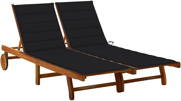 2-Person Outdoor Lounge Chair with Cushions Solid Acacia Wood Adjustable Recliner Chaise Lounge for Poolside Tanning Patio Backyard 78.7" Wide Sun Lounger