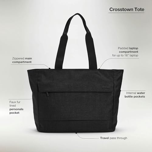 Incase Crosstown Tote Durable, Weather Resistant Tote Work Travel Daily Use Faux Fur Lined laptop Pocket Travel Pass-Through3