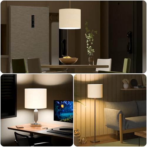 Lamp Shades, Drum Lampshades 11.8\" Top x 11.8\" Bottom x 10.2\" High(Spider), Modern Medium Lamp Shade for Table Lamp & Bedside Lamp, Natural Linen - Lampshades Replacement (Beige, 1 Pack) - Thumbnail 5