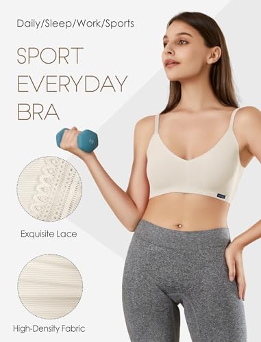 Image of Livona Lace Bralette for Women - Comfort Sports Bra Wireless Padded Bralette with Support Workout Tops Cami Crop S-XXL