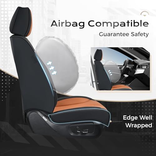 Image of Coverado Car Seat Covers Full Set, Front Seat Covers with Lumbar Support and Back Seat Cover Waterproof Leather Automotive Seat Cover, Universal Car Interior Protectors Cushion for Most Cars