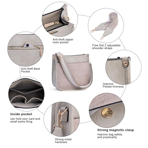 Image of HKCLUF Crossbody Bags for Women Trendy Vegan Leather Hobo Handbags With 2PCS Adjustable Guitar Strap Shoulder Bucket Bags