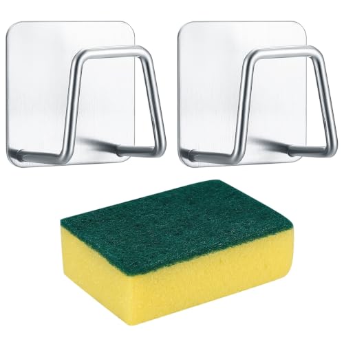 Welhaepi Porta Esponjas Autoadhesivo, Soporte Para Estropajos, Ganchos Para Estropajos De Acero Inoxidable, Soporte Organización De Esponja Fregadero Para Esponja Cocina Baño