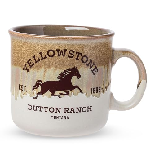 Silver Buffalo Yellowstone Dutton Ranch Montana Reactive Glaze Ceramic Camper Mug, 20 Ounces