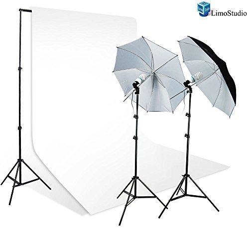 LimoStudio 800-840W Photography Studio Lighting Kit + 10' x 10' White Muslin Backdrop Background