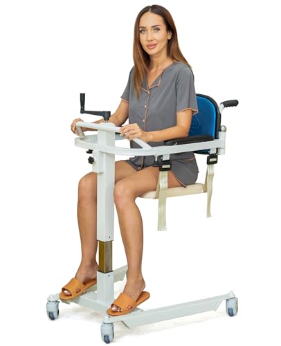 UJQNBM Patient Lift Transfer Chair for Home, Portable Wheelchair Lift with 2 Cushion, Wheelchairs to Car Transfer Lift, Seated Assist Transfer Wheelchair, Adjustable Width Base, Weight Capacity 300 lb