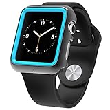Apple Watch Premium Protective Case, Poetic [Duo Lite] Apple Watch 38mm Case Ultimate Shock Protection In A Thin Minimal DesignNEW [Duo] [Space Grey/Cyan] - [Includes 2 Screen Protectors] Ultra Stylish Protection From Drops And Impact With A Premium Design And Dual Layer Over Molded PC/TPU Shock Protection And Matching Colors For Apple Watch 38mm (2015) - Space Grey/Cyan (3-Year Manufacturer Warranty From Poetic)