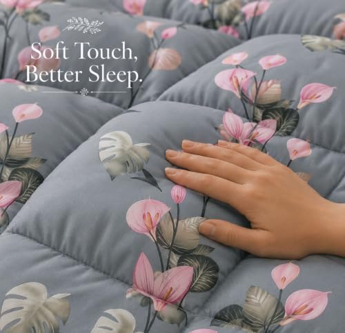 Image of HOMEKART 220 GSM Reversible Microfiber AC Comforter /Duvets for Mild Winter | All Season King Size 3 Layered Quilted Blanket for Double Bed (220 cm x 240 cm,Floral