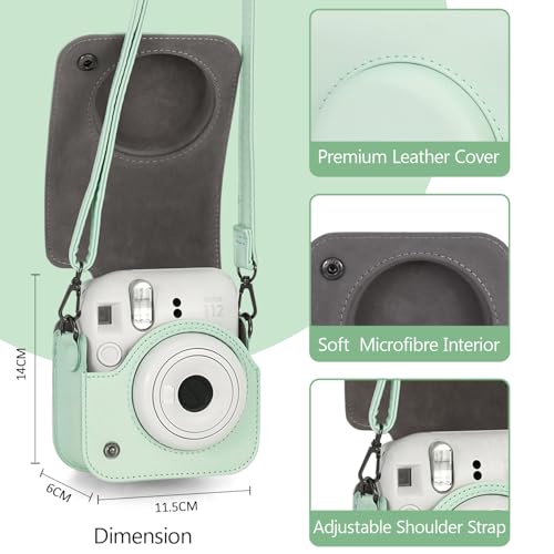Funda para cámara Fujifilm Mini 12 de cuero PU verde menta miniatura 2