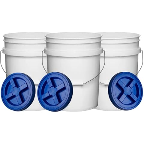 House Naturals 5 Gallon Plastic Bucket Pail Food Grade with Blue Screw on Lid(Pack of 3) Made in USA pails Cover