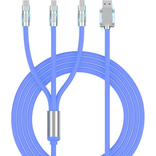 Image of MECHA Multi Charging Cable, 3 in 1 Charger Cord, 120W USB-C Fast Charge, 3.3ft Universal Charging Cable with iOS /Type-C /Micro USB for Phones, iPad, MacBook - Blue