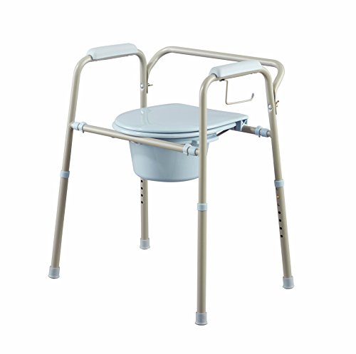 Medline Steel 3-in-1 Bedside Commode, Portable Toilet with Microban Antimicrobial Protection, Can Be