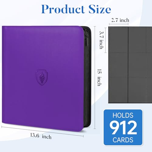 Image of Premium Zip Card Binder 12 Pocket, Fabmaker 912 Pockets Trading Card Binder, PU Zipper Card Collection Album, Sturdy Side-Loading Card Book Holder for Game & Sports Cards, Purple