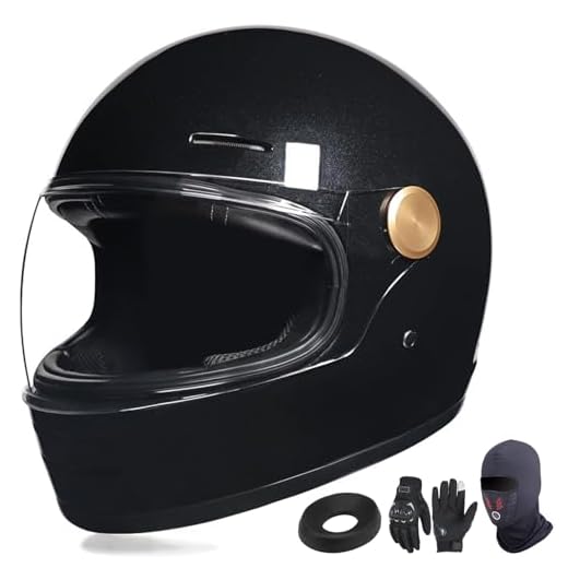 GAORUTO Casco Integral para Motocicleta, Homologado Según La Norma ECE R22-06, Cascos De Motocicleta Vintage con Máscara y Guantes para Hombres y Mujeres Adultos H,XL (59-60cm)