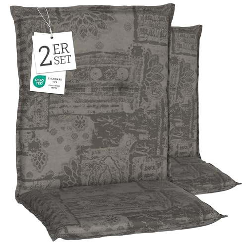 Beo® Gartenstuhlauflagen Barcelona | 2er Set Niedriglehner | Waschbar, UV-beständig, Made in EU | Öko-Tex Standard | Atmungsaktive Sitzkissen für Outdoor | 101x50cm