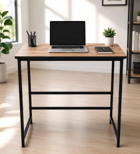 Image of Portable Wood & Metal Computer Desk | Modern Writing Table | Stylish Multipurpose Study Table Best for Home, School, Office Work & More | Ideal for Kids & Adults