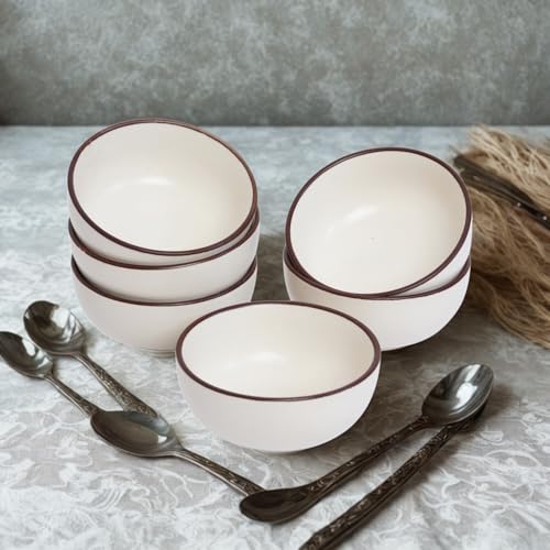 Image of Freakway Premium Ceramic Cream Bowl Set of 6 - Smooth Finish, Microwave & Dishwasher Safe