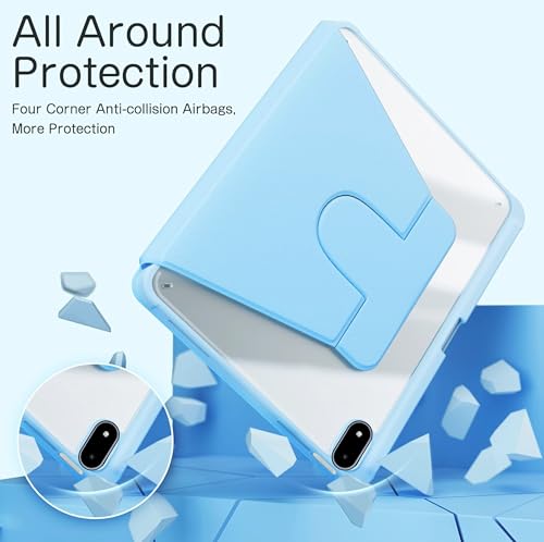 Image of TGK Rotating Case Cover for OnePlus Pad 3 13.2 inch Tablet, Pad 2 Pro, Pad 4 Pro with Pencil Holder Trifold Stand Cover Clear Back (Sky Blue)