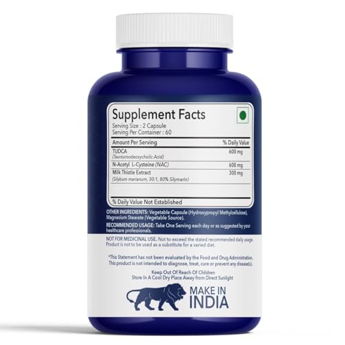 Image of Fitness Veda TUDCA MAX 1500 mg Capsules Liver Cleanse Detox Health Supplement | Advanced Liver Support Formula | Bile Acid Flow Support | TUDCA , NAC ( N Acetyl Cysteine) | Milk Thistle Extract ( Silybum Marianum ) | Delivering a total of 1500 mg of active ingredients per serving - Pack of 1