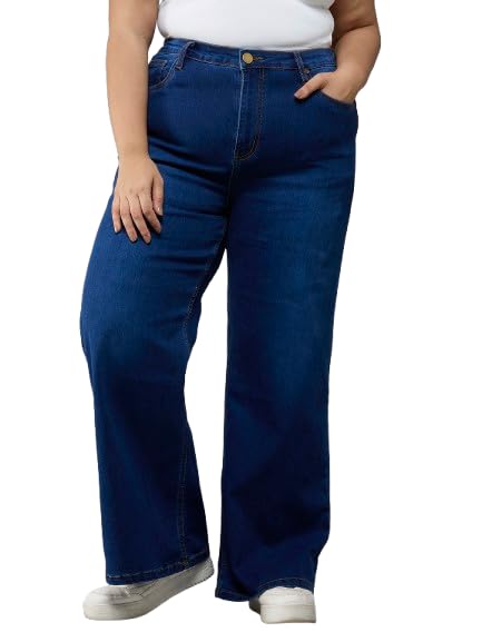 Image of Style Quotient Women Plus Size Black Wide Leg High Rise Stretchable Jeans