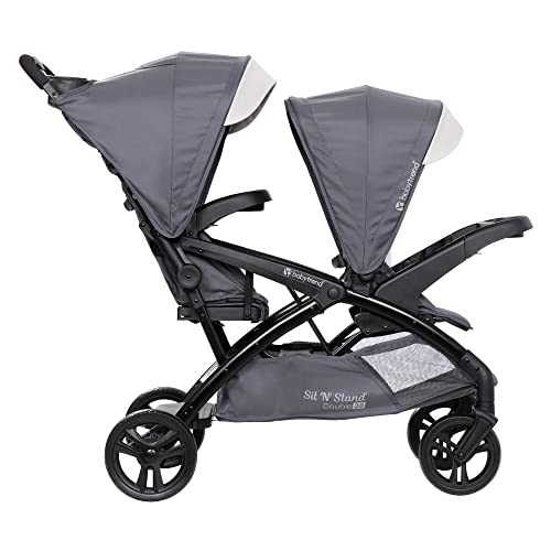 Image of Baby Trend Sit N' Stand Tandem Double Stroller 2.0 DLX with 5 Point Safety Harness, Shaded Canopy, 2 Cup Holders, and Ample Storage Space, Magnolia