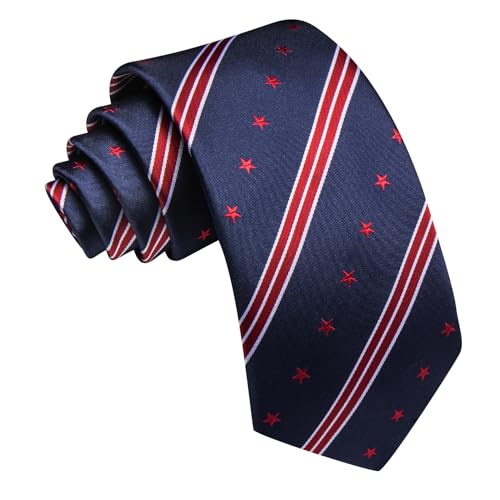 Image of Barry.Wang Mens Ties Extra Long Navy Blue Silk Striped Woven Necktie and Tie Clip Set Formal Business Wedding Festival