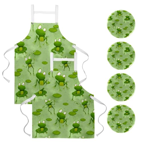 Tablier de cuisine lot de 2 avec motif grenouille et 4 broches pour le service