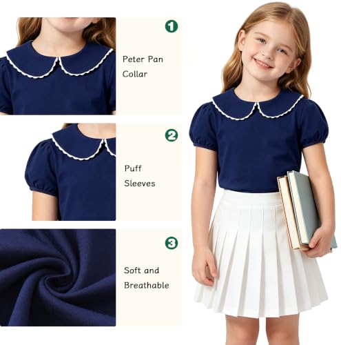 Image of LYSMuch Girl Short Sleeve Peter Pan Collar Shirt Kid School Polo Shirt
