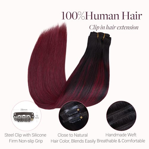 Image of GOO GOO Clip in Hair Extensions Real Human Hair Red Remy Extensions