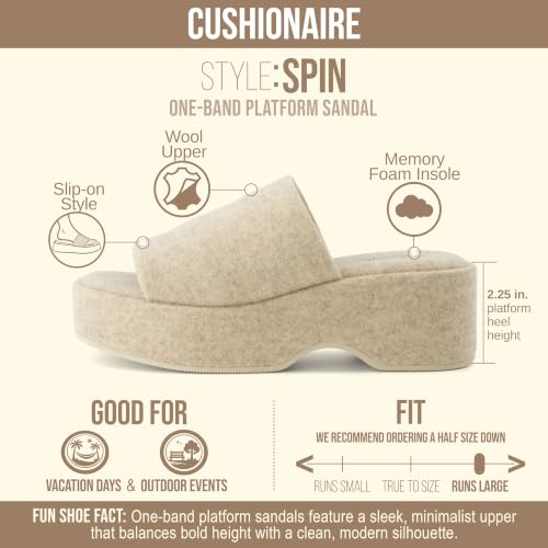 CUSHIONAIRE Women's Spin one Band Platform Sandal with +Memory Foam, Sand Wool 7.5 by CUSHIONAIRE - Used condition - Image 4