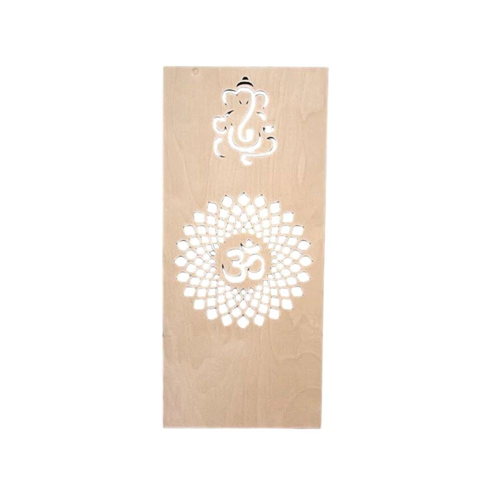 Curious Button Wooden Ganesh & OM Design Wall Panel for Temple & Puja Room | 24x9 Inch Mandir Wall Decor, Pack of 2 | Wooden Ganesh OM Symbol Wall Hanging for Home, Office, Housewarming.-image-3