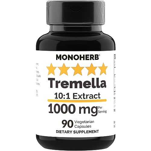 MONOHERB Tremella Mushroom 10:1 Extract - 1000 mg per Serving - Serving Size: 2 Capsules - 45 Servings per Bottle - White Jelly Mushroom