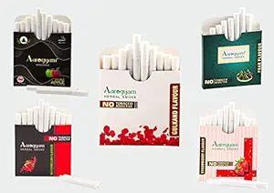Aarogyam Herbals Tobacco and Nicotine Free Herbal Flavor Cigarette For Relieve Stress - Double Apple, Gulkand, Watermelon, Strawberry, Paan Masala Flavour - Pack of 5 (50 Sticks)