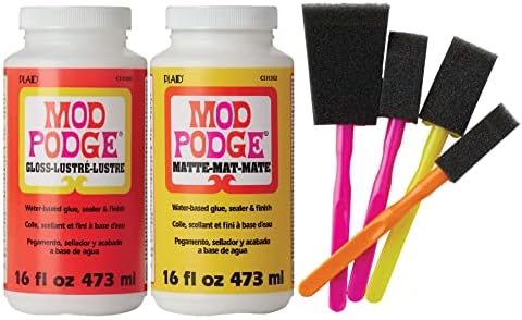 Mod Podge Complete Decoupage Kit-Two 16oz Bottles Waterbase Sealer/Glue (Matte Gloss Finish) with 4-pk Foam Brush Set, Clear