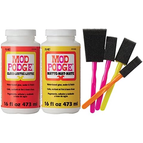 Mod Podge Complete Decoupage Kit-Two 16oz Bottles Waterbase Sealer/Glue (Matte Gloss Finish) with 4-pk Foam Brush Set, Clear Cover