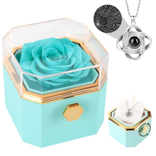 FAYODO Ewige Rose mit Halskette Damen,Drehbare Infinity Rosenbox Geschenke für Frauen,Mama,Oma,Valentinstag, Muttertag,Geburtstage,Hochzeitstag mit Ich Liebe Dich Kette in 100 Sprachen(Blau) FAYODO Ewige Rose mit Halskette Damen,Drehbare Infinity Rosenbox Geschenke für Frauen,Mama,Oma,Valentinstag, Muttertag,Geburtstage,Hochzeitstag mit Ich Liebe Dich Kette in 100 Sprachen(Blau)