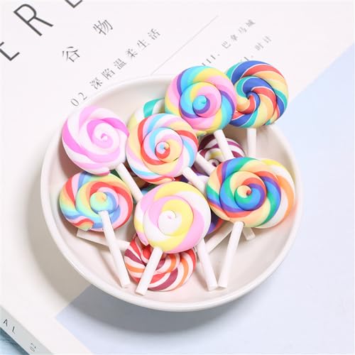 RSACCSKY 100pcs Slime Charms Resin Fake Candy Lollipop Charms Kawaii Cute Set Mixed Assorted Sweets Flatback Slime Beads Making Supplies for DIY Craft Making and Ornament Scrapbooking (colorful)