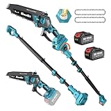 SEESII 2-in-1 Pole Saws for Tree Timming: Electric Mini Chainsaw 6 Inch Cordless, 2 x 4000mAh Batteries Tree Pruner, Brushless Chain Saw with Extension Pole for Limb Branch Cutter,16Ft Reach