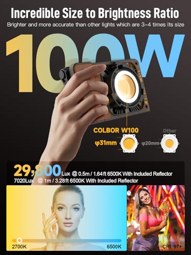 Image of COLBOR Video Light, W100 100W 2700K-6500K Bi-Color Pocket Continuous Output Lighting with LED Screen 3 Powering Options APP Control for Filmmaking Live Streaming, Cob-Video-Light-Photography-Studio