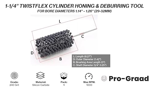 Image of 1-1 /4 inch 240 Grit Silicon Carbide TwistFlex Cylinder Hone, Fits 1.14 inch- 1.26 inch | Flexible Cylinder Honing, Deburring, Cross-Hatch Finishing Tool for Mild Steel, Stainless, Cast Iron, Softer Ferrous Metals