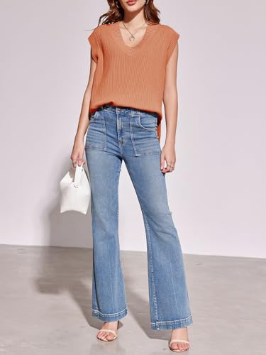 Image of Saodimallsu Womens V Neck Sweater Vest Oversized Ribbed Knit Sleeveless Casual Loose Fit Pullover Tank Top
