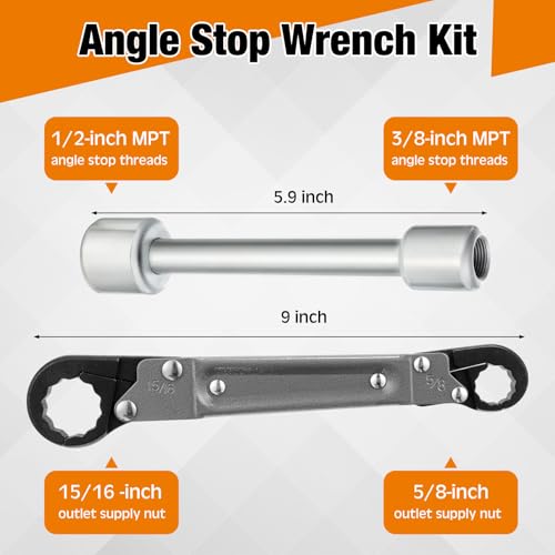 Image of 4 Pcs Angle Stop Wrench Kit Plumbing Tool, Olive Ring Removal Tool with Diameter of 1 /2 inch, 3 /4 inch, Compression Sleeve Puller for 1 /2 inch Compression Fitting, Install Angle Stop Nut (Olive,Grey)