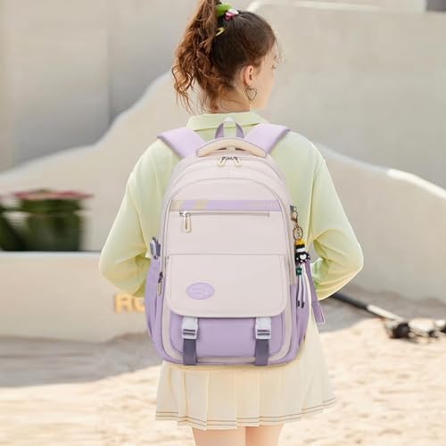 Image of Climberty School Backpack Book Bag for Schoolgirls Double Layer Backpack Waterproof Travel with Trolley Sleeve Padded Shoulder Strap Design Casual Fashion for School,Travel,Purple