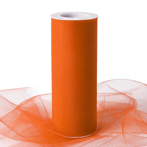 Lrybbon Orange Tulle Fabric Ribbon 6 Inch by 25 Yards Rolls Fabric Spool Tulle for Gift Wrapping Wedding Decorations Craft Supplies DIY Tutu Skirt Baby Shower Birthday Party