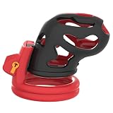 Fops gabbia di castità – Gabbia per pene rosso e nera in ABS, inclusa 4 dimensioni di anelli (40-52 mm), design ventilato per uso prolungato, gabbia di castità BDSM con lucchetto e chiave N50