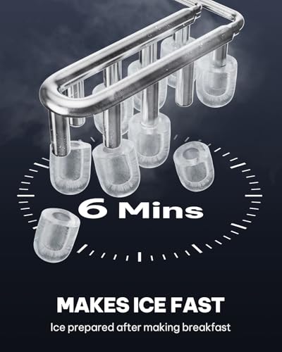 Image of Silonn Ice Makers Countertop, Portable Stainless Steel Machine with Handle | 9 cubes /6min, 26lbs /day, 1.2L water tank, self-clean, low-noise, compact